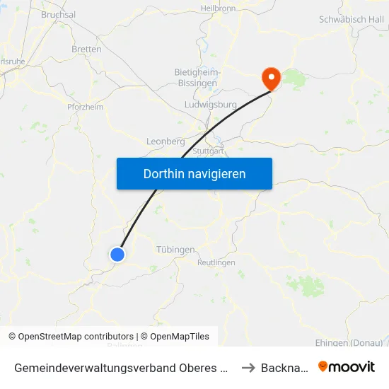 Gemeindeverwaltungsverband Oberes Gäu to Backnang map