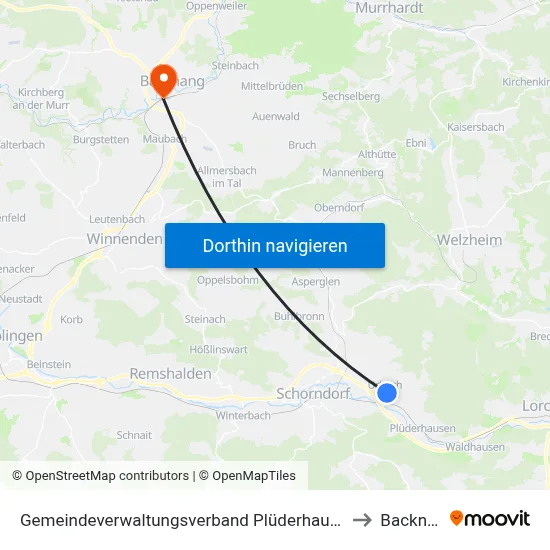 Gemeindeverwaltungsverband Plüderhausen-Urbach to Backnang map