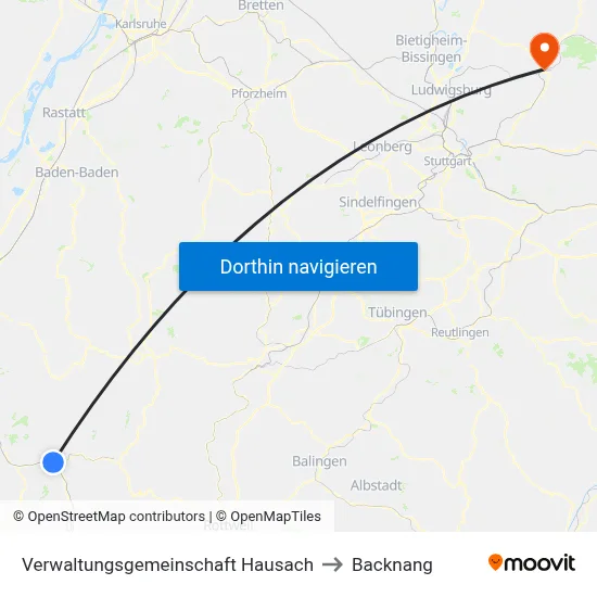 Verwaltungsgemeinschaft Hausach to Backnang map