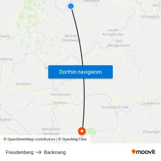 Freudenberg to Backnang map