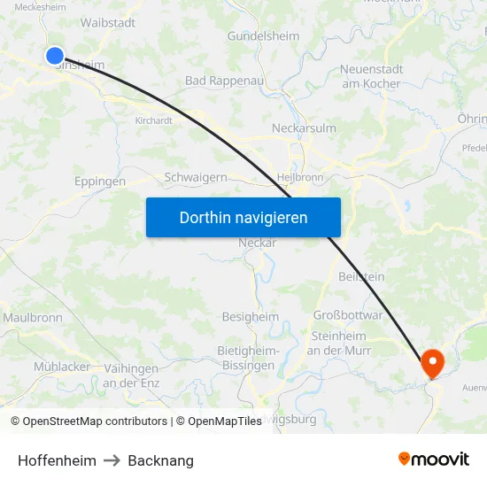Hoffenheim to Backnang map