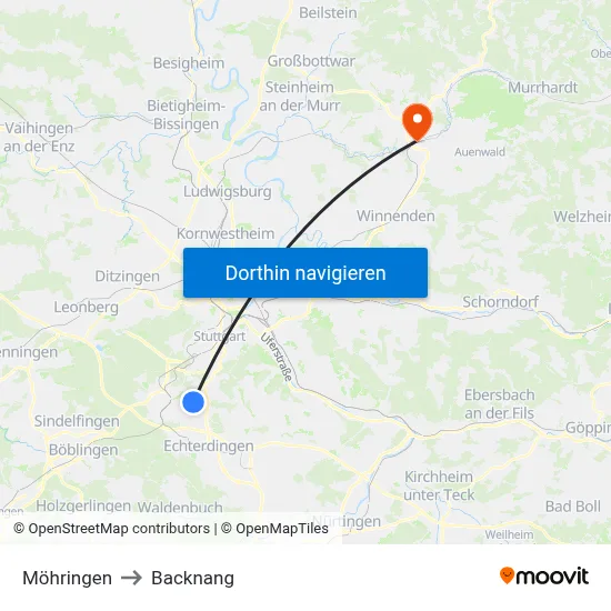 Möhringen to Backnang map