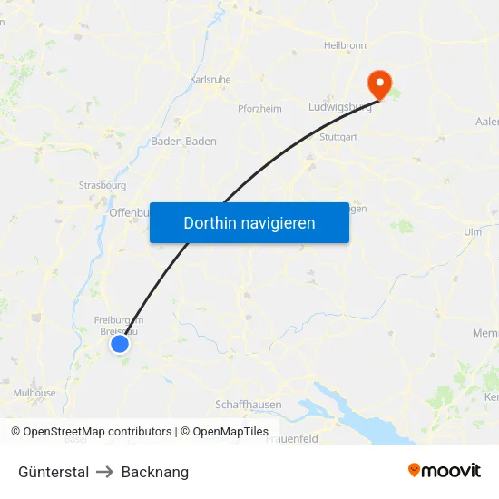 Günterstal to Backnang map