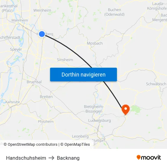 Handschuhsheim to Backnang map