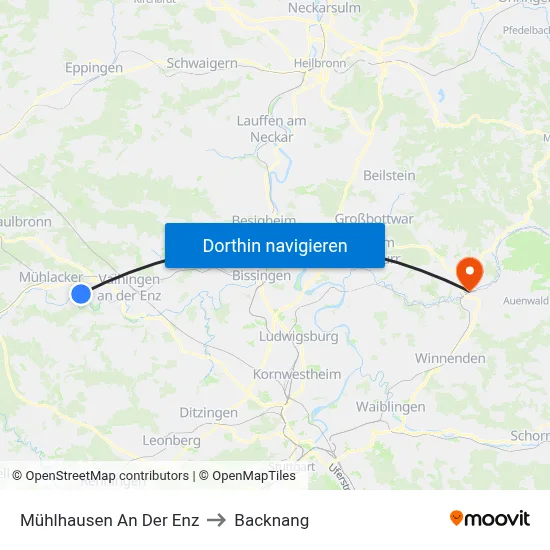 Mühlhausen An Der Enz to Backnang map