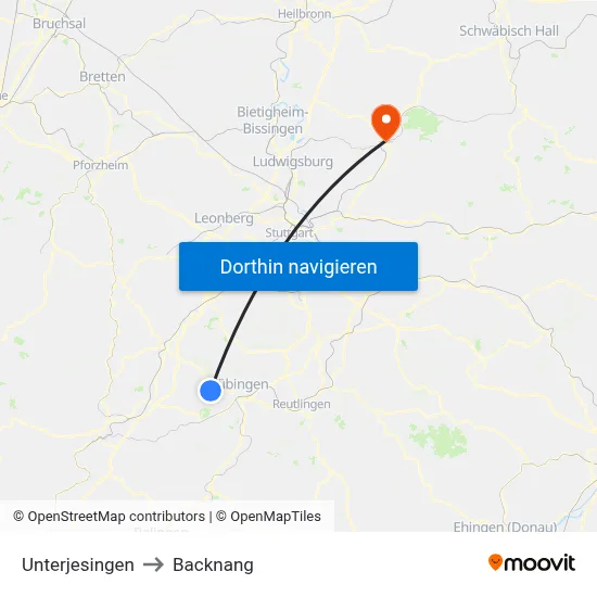 Unterjesingen to Backnang map