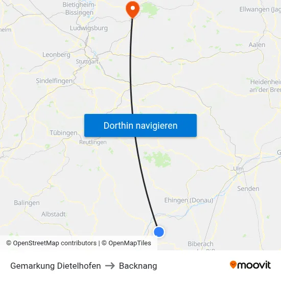 Gemarkung Dietelhofen to Backnang map