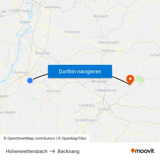 Hohenwettersbach to Backnang map