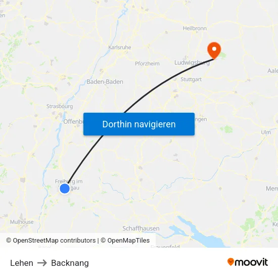 Lehen to Backnang map