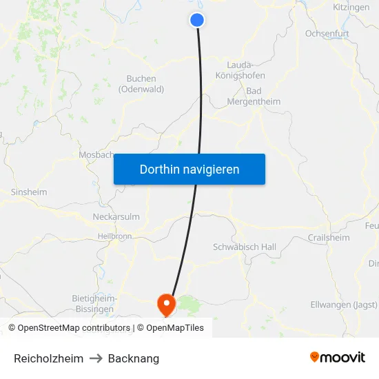 Reicholzheim to Backnang map