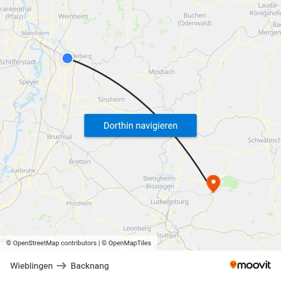 Wieblingen to Backnang map