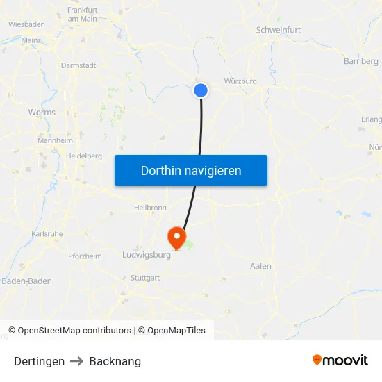 Dertingen to Backnang map
