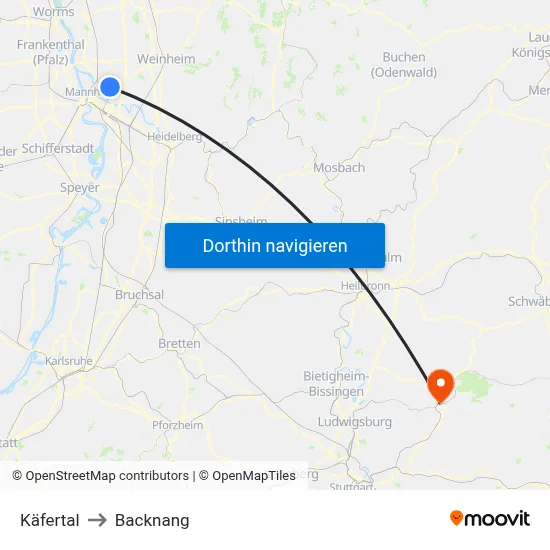 Käfertal to Backnang map