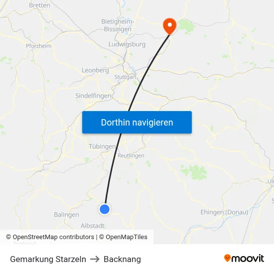 Gemarkung Starzeln to Backnang map