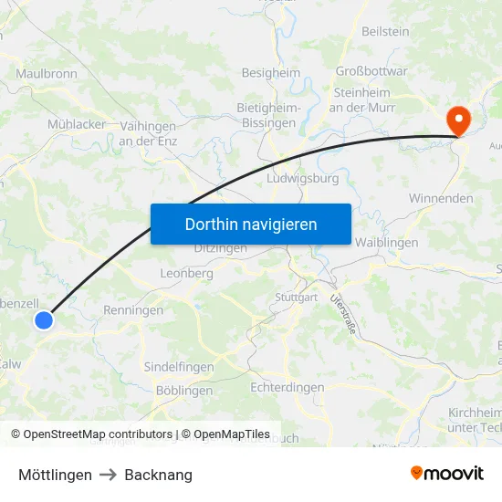 Möttlingen to Backnang map