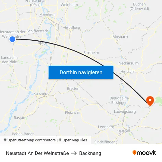 Neustadt An Der Weinstraße to Backnang map