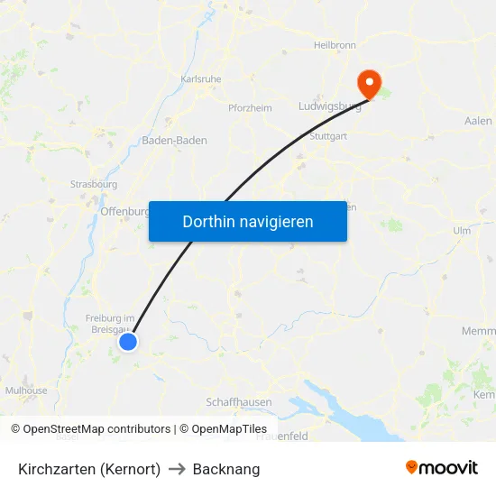 Kirchzarten (Kernort) to Backnang map