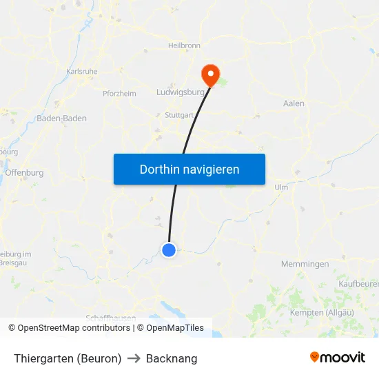 Thiergarten (Beuron) to Backnang map