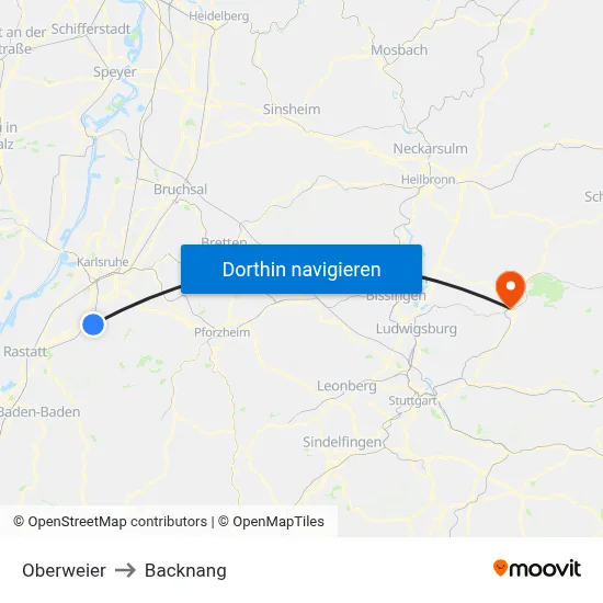 Oberweier to Backnang map