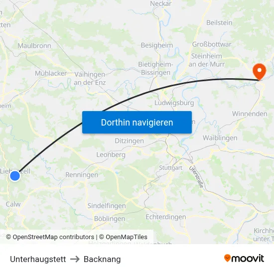 Unterhaugstett to Backnang map