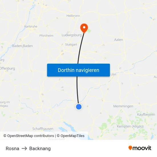 Rosna to Backnang map
