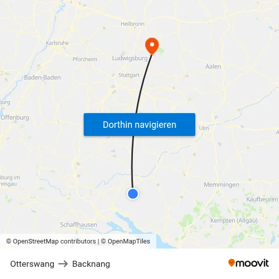 Otterswang to Backnang map