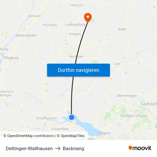 Dettingen-Wallhausen to Backnang map