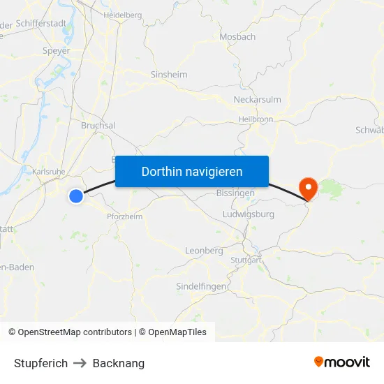 Stupferich to Backnang map