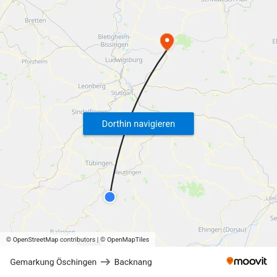 Gemarkung Öschingen to Backnang map
