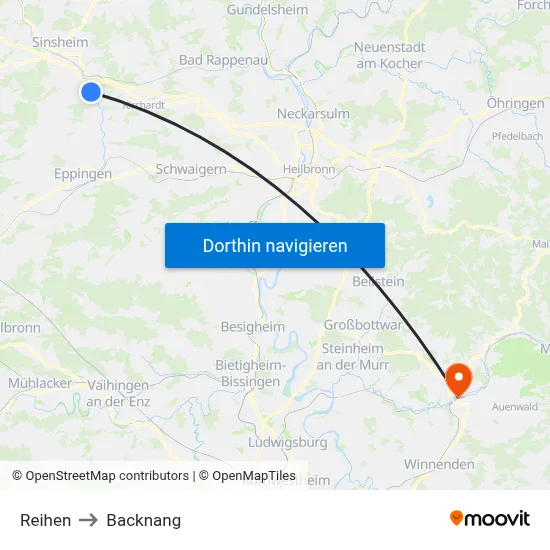 Reihen to Backnang map