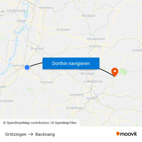 Grötzingen to Backnang map