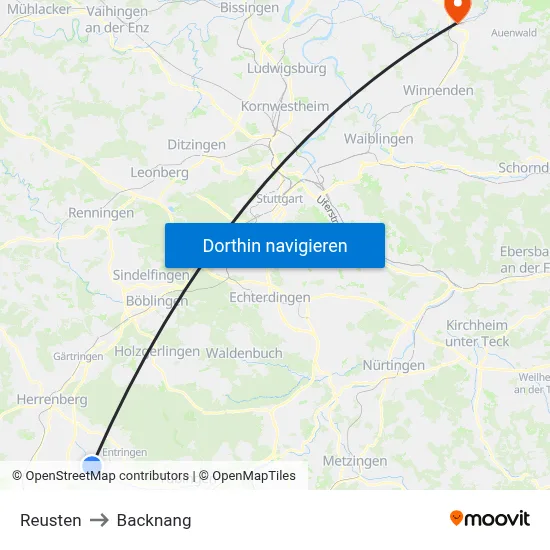 Reusten to Backnang map