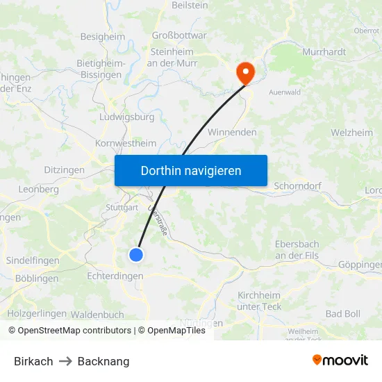 Birkach to Backnang map