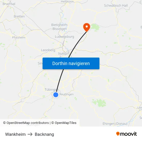 Wankheim to Backnang map