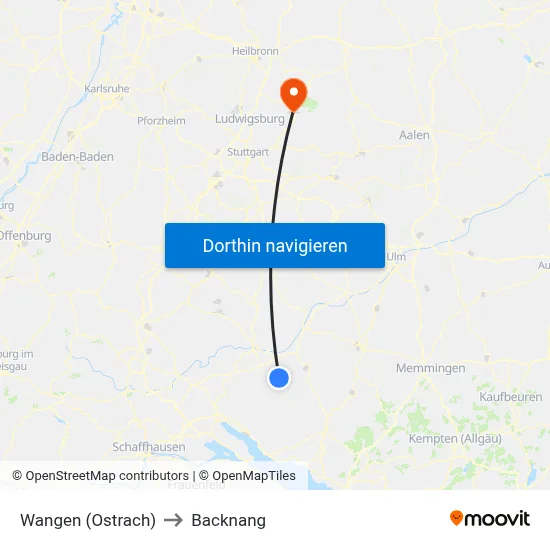 Wangen (Ostrach) to Backnang map