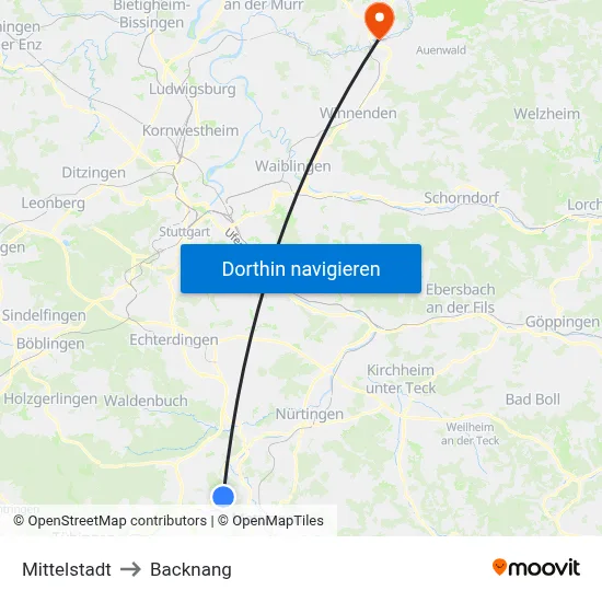 Mittelstadt to Backnang map