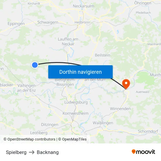 Spielberg to Backnang map