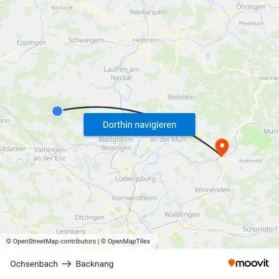 Ochsenbach to Backnang map