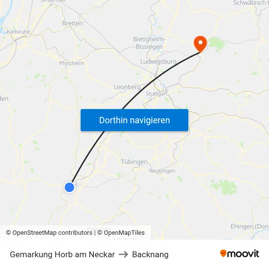 Gemarkung Horb am Neckar to Backnang map