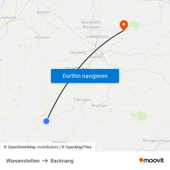 Wiesenstetten to Backnang map