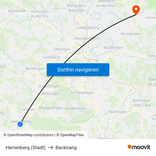 Herrenberg (Stadt) to Backnang map