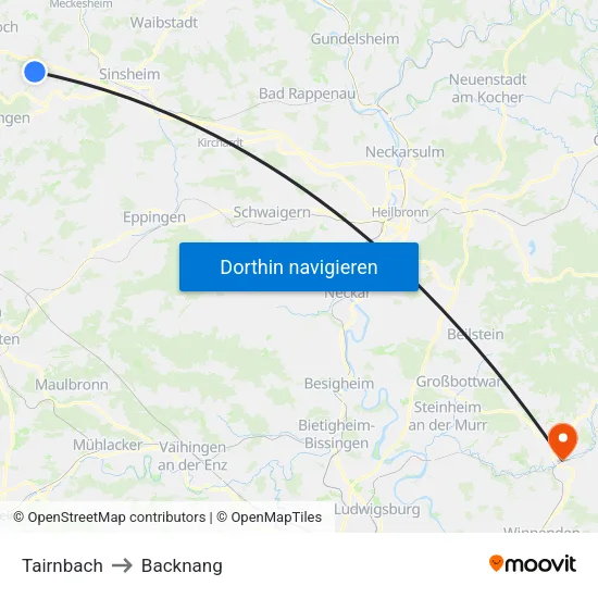 Tairnbach to Backnang map