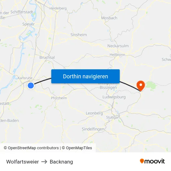 Wolfartsweier to Backnang map