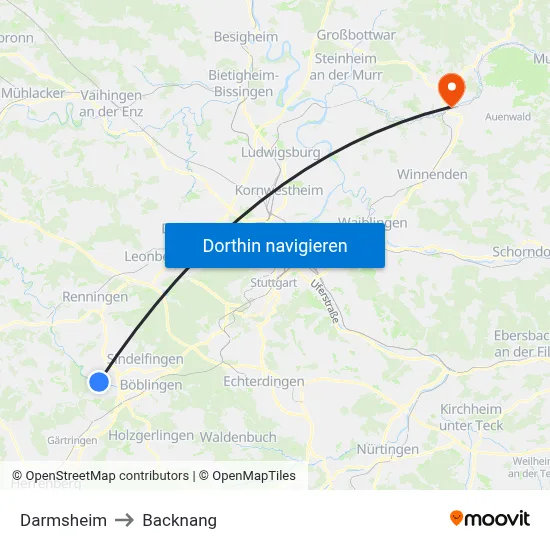 Darmsheim to Backnang map