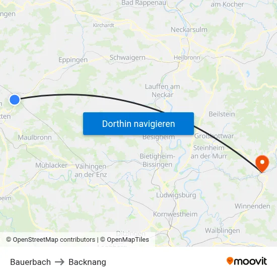 Bauerbach to Backnang map