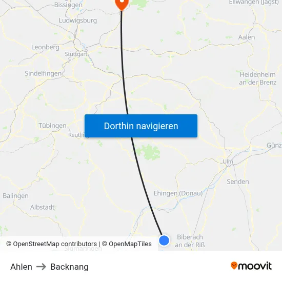 Ahlen to Backnang map