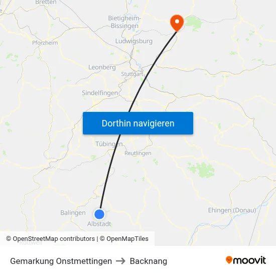 Gemarkung Onstmettingen to Backnang map