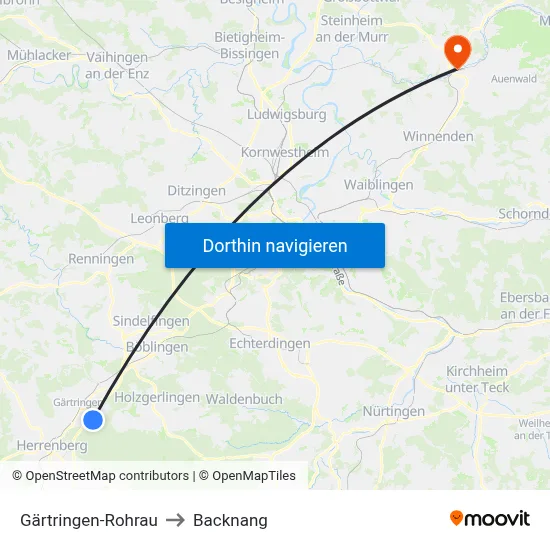 Gärtringen-Rohrau to Backnang map