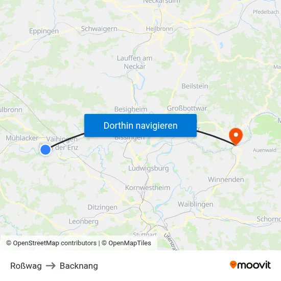 Roßwag to Backnang map