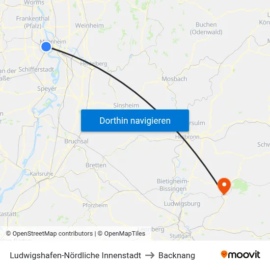 Ludwigshafen-Nördliche Innenstadt to Backnang map
